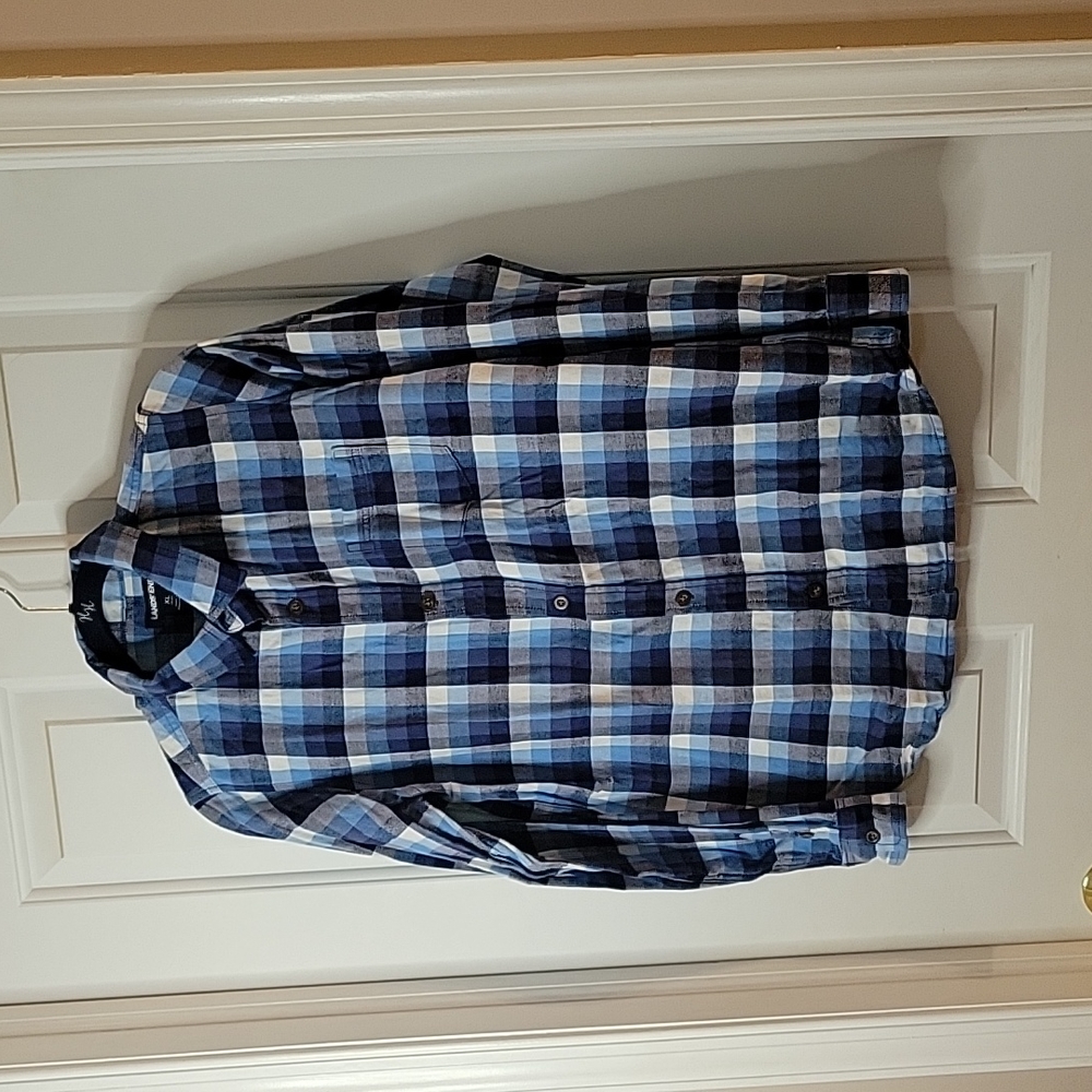Lands End blue checked flannel with pocket xl